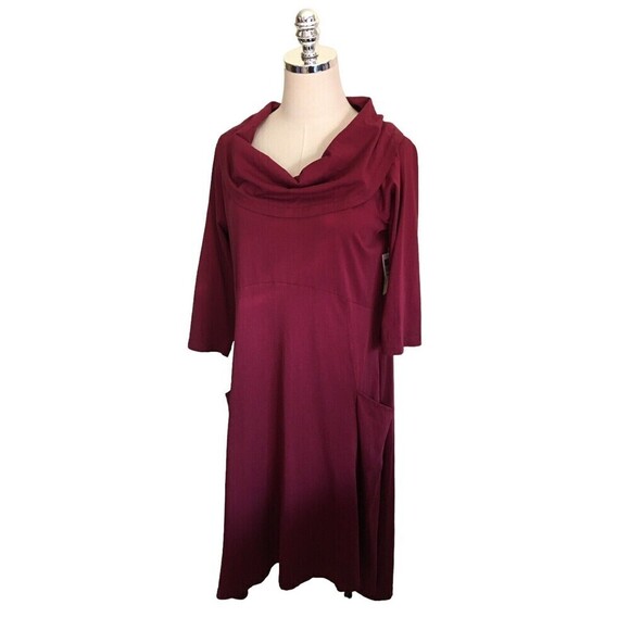 Color Me Cotton CMC Dress Women's Size Medium Wine Red Pockets Lagenlook Cowl Ne - Picture 2 of 7